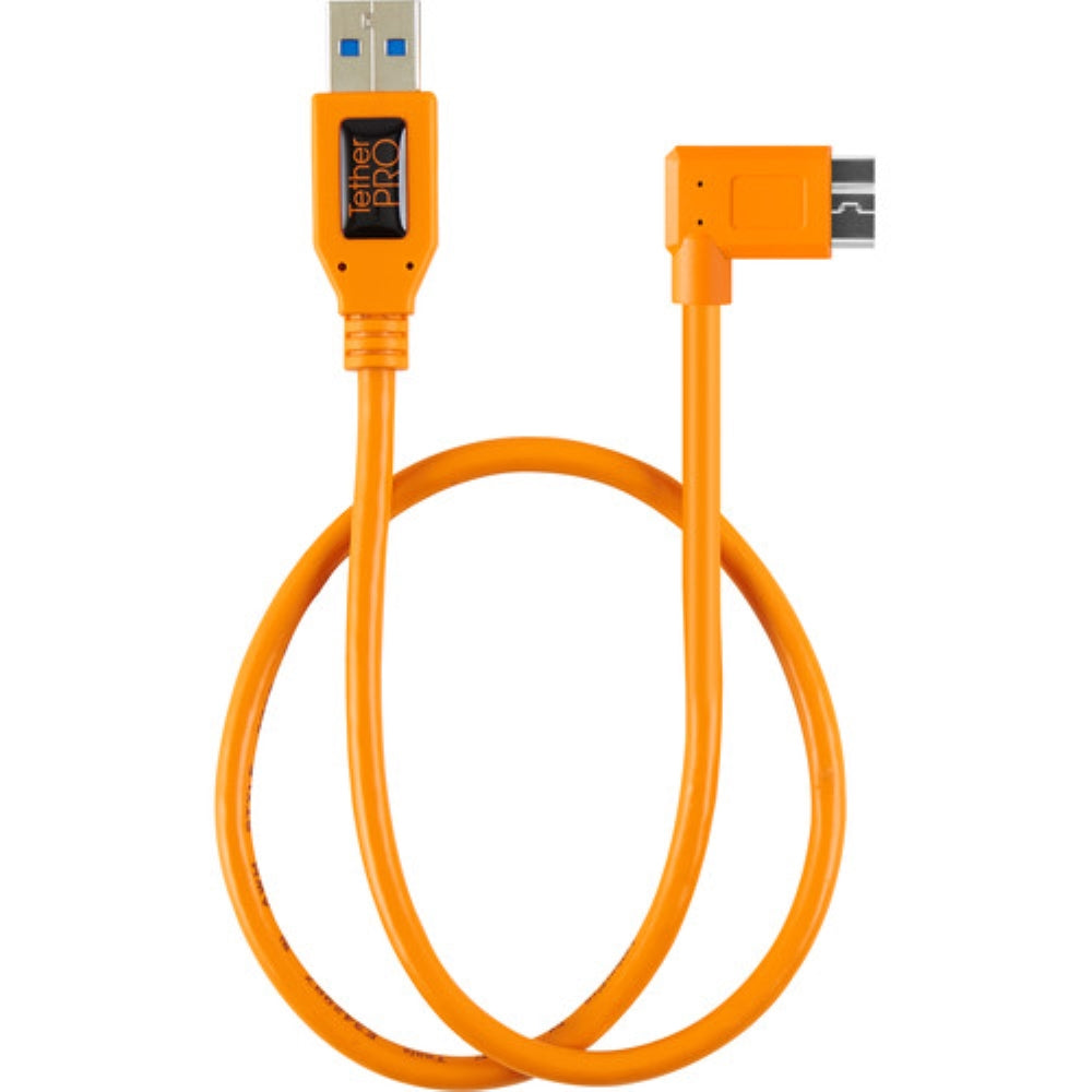 Tether Tools 20" TetherPro USB 3.1 Gen 1 Type-A to Micro-B Right Angle Adapter Cable | High-Visibility Orange