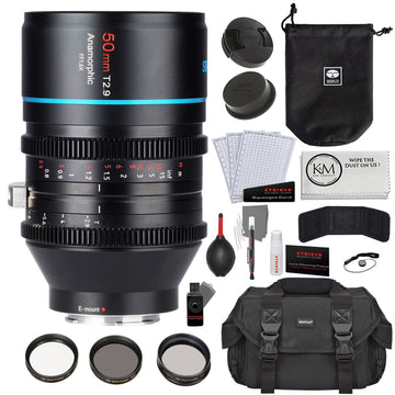 Sirui 50mm T2.9 Full Frame 1.6x Anamorphic Lens | Canon RF + Starter Kit + 3-Piece Filter Set + Cleaning Cloth + Camera Case Bundle