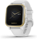 Garmin Venu Sq GPS Smartwatch | Light Gold Aluminum Bezel, White Case, & Silicone Band