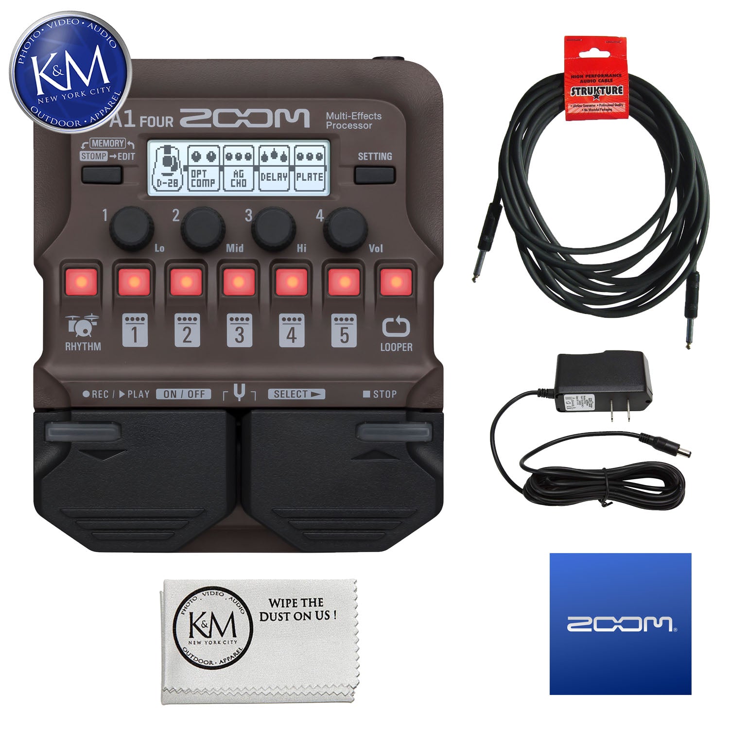 Zoom A1 FOUR Multi-Effects Processor with Essential Bundle | K&M