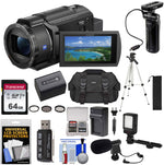 Sony FDR-AX43 UHD 4K Handycam Camcorder + GP-VPT1 Grip + 64GB Card + Tripod + Battery & Charger + LED Light + Mic + Case + Cleaning Kit