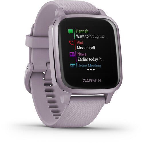 Garmin Venu Sq GPS Smartwatch | Metallic Orchid Aluminum Bezel, Orchid Case, & Silicone Band