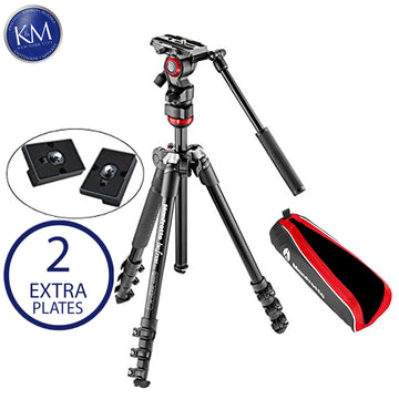 Manfrotto MVKBFR-LIVEUS lightweight, travel friendly Be Free Fluid Video Kit, Black and Two Replacement Quick Release Plates.