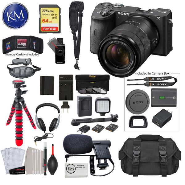 Sony Alpha a6600 Mirrorless Digital Camera with 18-135mm Lens with Video Bundle: Includes – Sandisk Extreme Card, Spare NPFZ100 Battery, Charger for NPFZ100, and 12 inch tripod