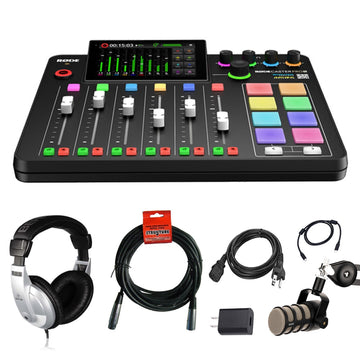 Rode RODECaster Pro II Integrated Audio Production Studio + Behringer HPM-1000 | All-Purpose Closed-Back Headphones + Strukture 20-Feet XLR Microphone Cable + Rode PodMic Dynamic Podcasting Microphone Bundle