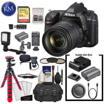 Nikon D780 DSLR Camera with 24-120mm Lens with 64GB Extreme SD Card, 6Pc Cleaning Kit, Filter Set, Microphone, Flexible Tripod & Video Bundle