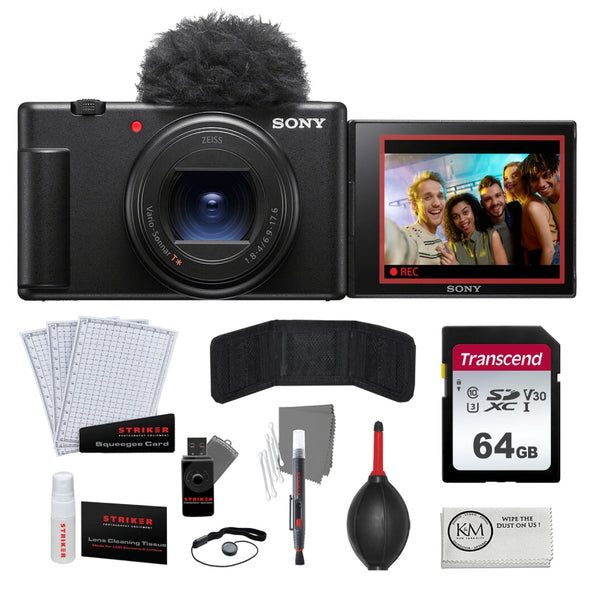 Sony ZV-1 II Digital Camera |Black Bundled with 64GB Memory Card + Microfiber Cleaning Cloth + Photo Starter Kit (11 Pieces) (4 Items)