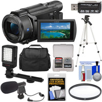 Sony Handycam FDR-AX53 Wi-Fi 4K Ultra HD Video Camera Camcorder + LED Light + Microphone + Case + Tripod + Cleaning Kit