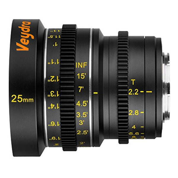 Veydra V1-25T22M43I Mini Prime 25mm T2.2 Imperial Cinema Lens with Manual Focus | Black