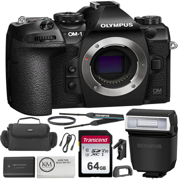 Olympus OM SYSTEM OM-1 Mirrorless Camera + 64GB Memory Card + Camera Case + Cleaning Cloth Bundle